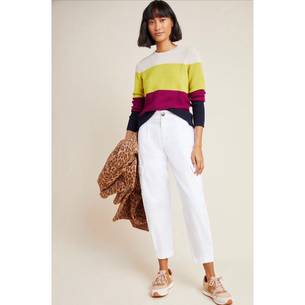 Amadi Anthropologie White Petite Cargo Jogger Pants Size SP NWT